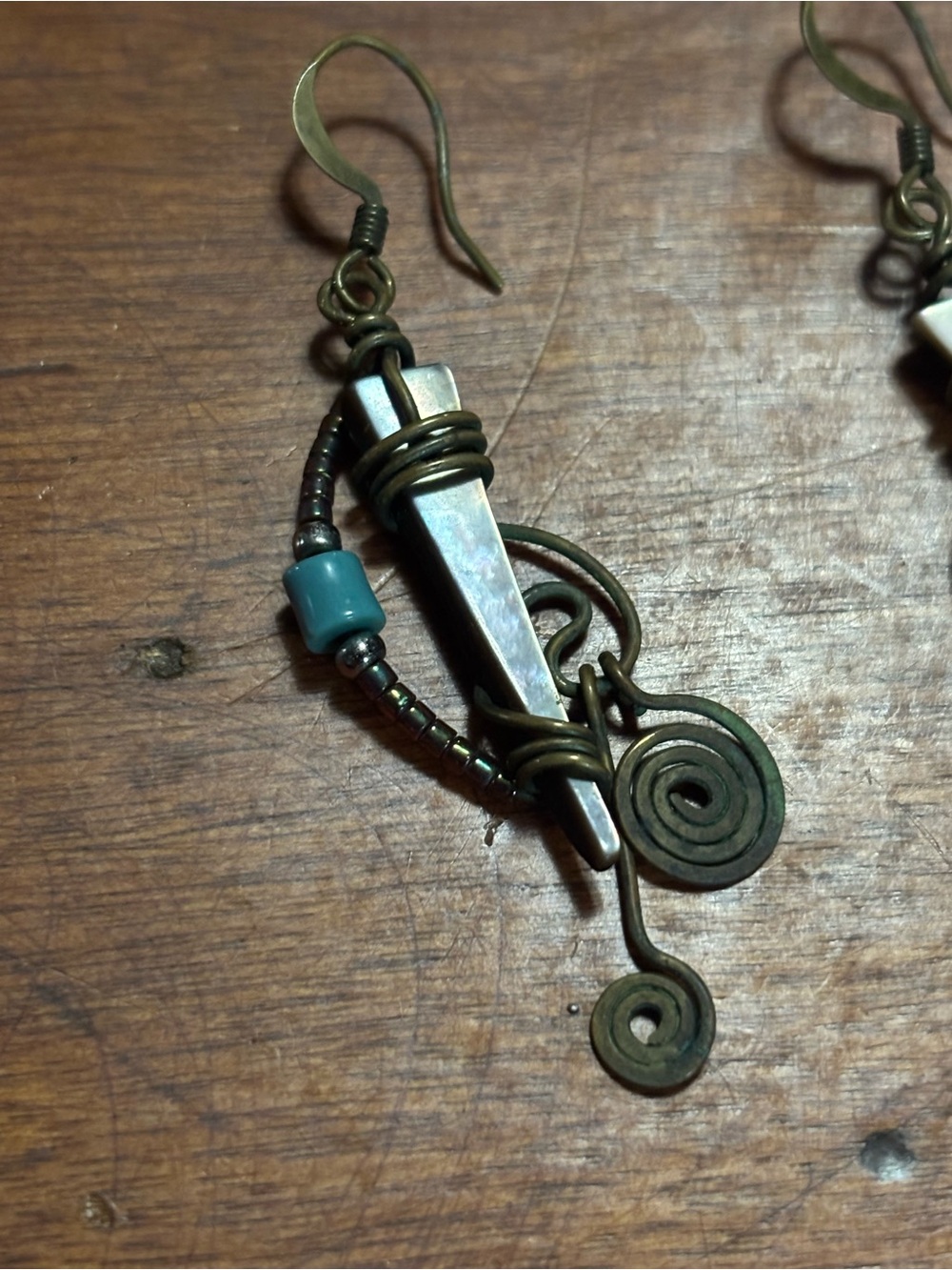 Vintage Handmade Boho Wire Wrapped Earrings with Blue beads and stones